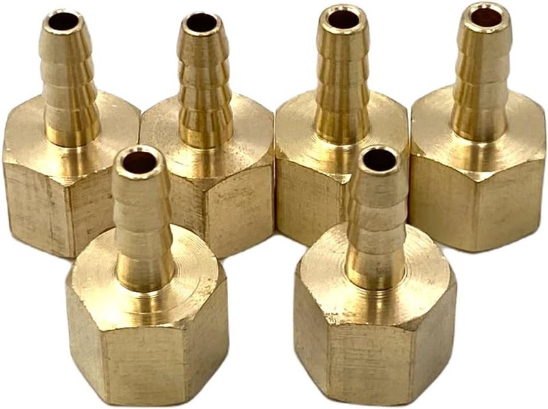 Bumugufu 6 Pcs 1/8" NPT Female x 1/8" Barb Brass Hose to Pipe Adapter,1/8" FNPT to Barb Hose Fittings for Water,Oil, Gas, Compressor - Image 1
